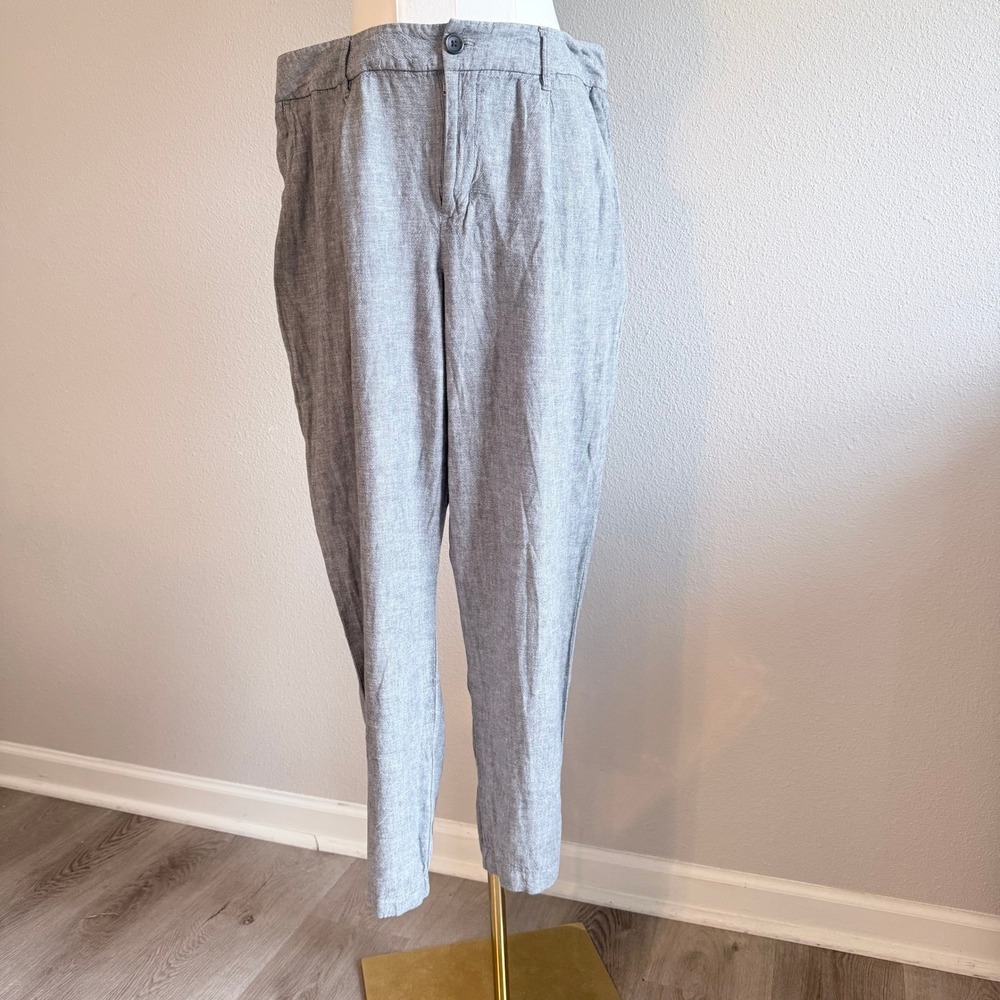 A New Day Grey Linen Blend Tapered Pants Womens 14‎ Casual Office Minimalist